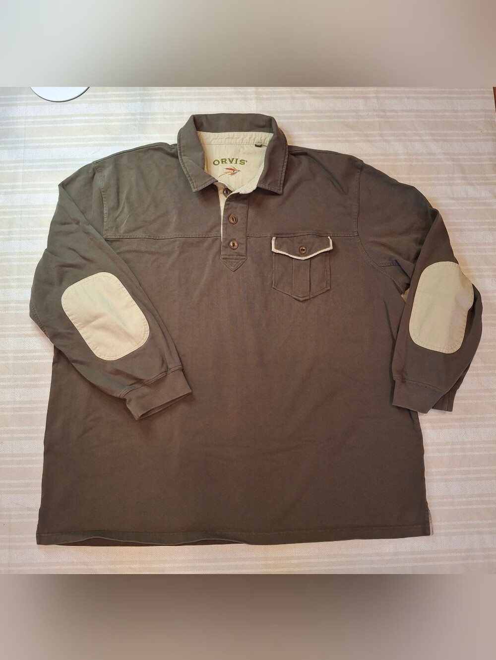 Vtg Orvis Polo Heavyweight Embroidered Fly Fishing Logo Elbow Patch Mens XXL